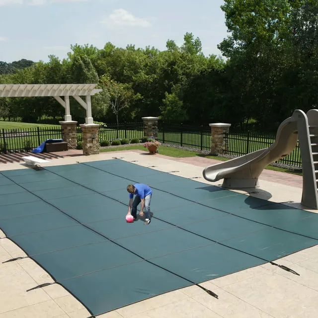 Blue Wave 16-ft x 32-ft Rectangular In Ground Pool Safety Cover w/ 4-ft x 8-ft Center Step - Green