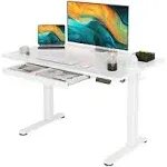 YDN Standing Desk with Drawers, 48 x 24 Inch Adjustable Height Stand Up Desk, Electric Sit Stand Computer Desk for Home Office, White