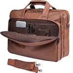 Leather Laptop Bag, Men&#039;s 15.6 Inches Messenger Briefcase Business Satchel Co...