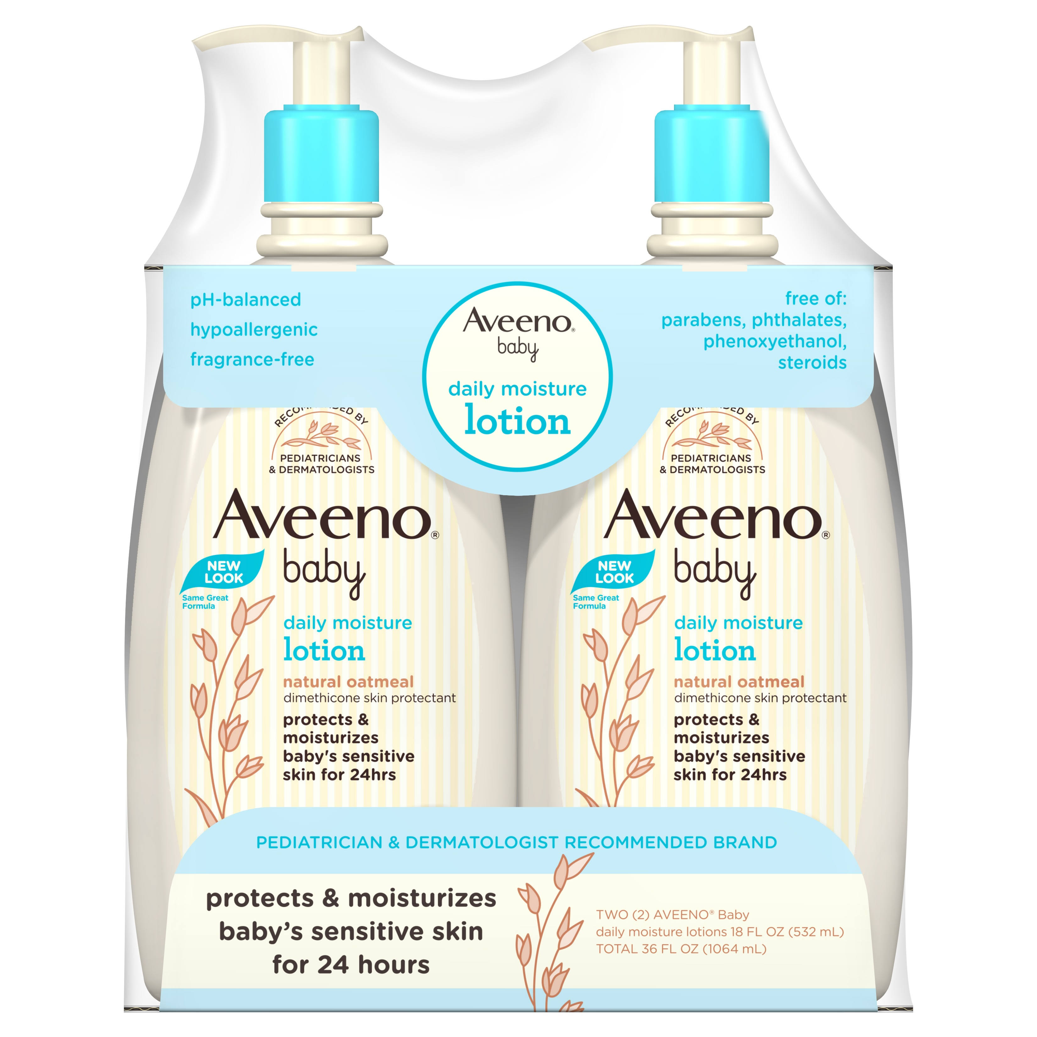 AVEENO Baby Daily Moisture Lotion Fragrance Free 18 oz (Pack of 2)