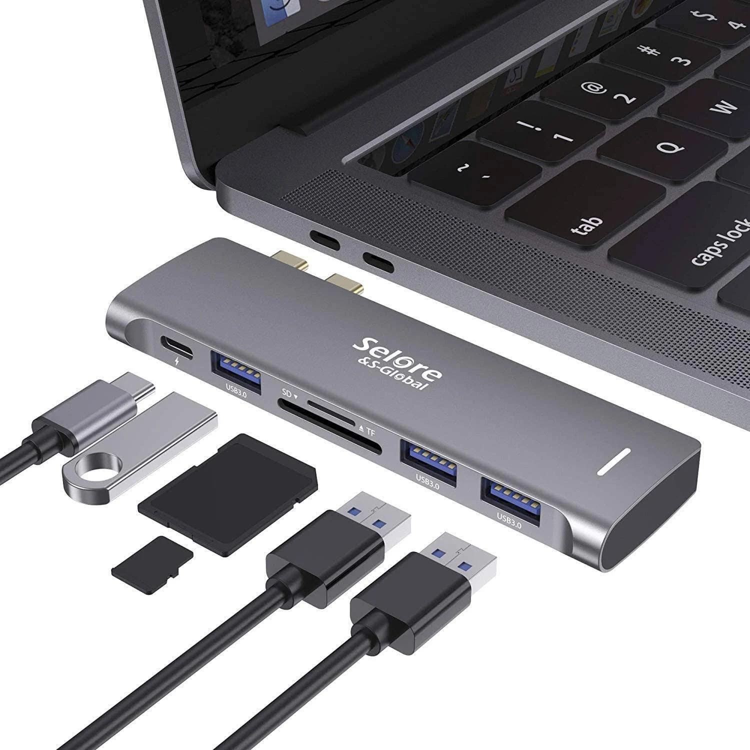 Usb C Adapter For Macbook Pro/Macbook Air 2020 2019 2018 13" 15" 16", 6 In 1 Usb-C Hub With 3 Usb 3.0 Ports, Usb C To Sd/Tf Card Reader And 100W Thund