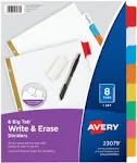 Avery 8-Tab Binder Dividers, Write & Erase Multicolor Big Tabs, 6 Sets (23079)