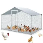 VEVOR Large Metal Chicken Coop with Run Walkin Chicken Coop for Yard with Waterproof Cover - 6.6 x 9.8 x 6.6 ft - Peaked Roof