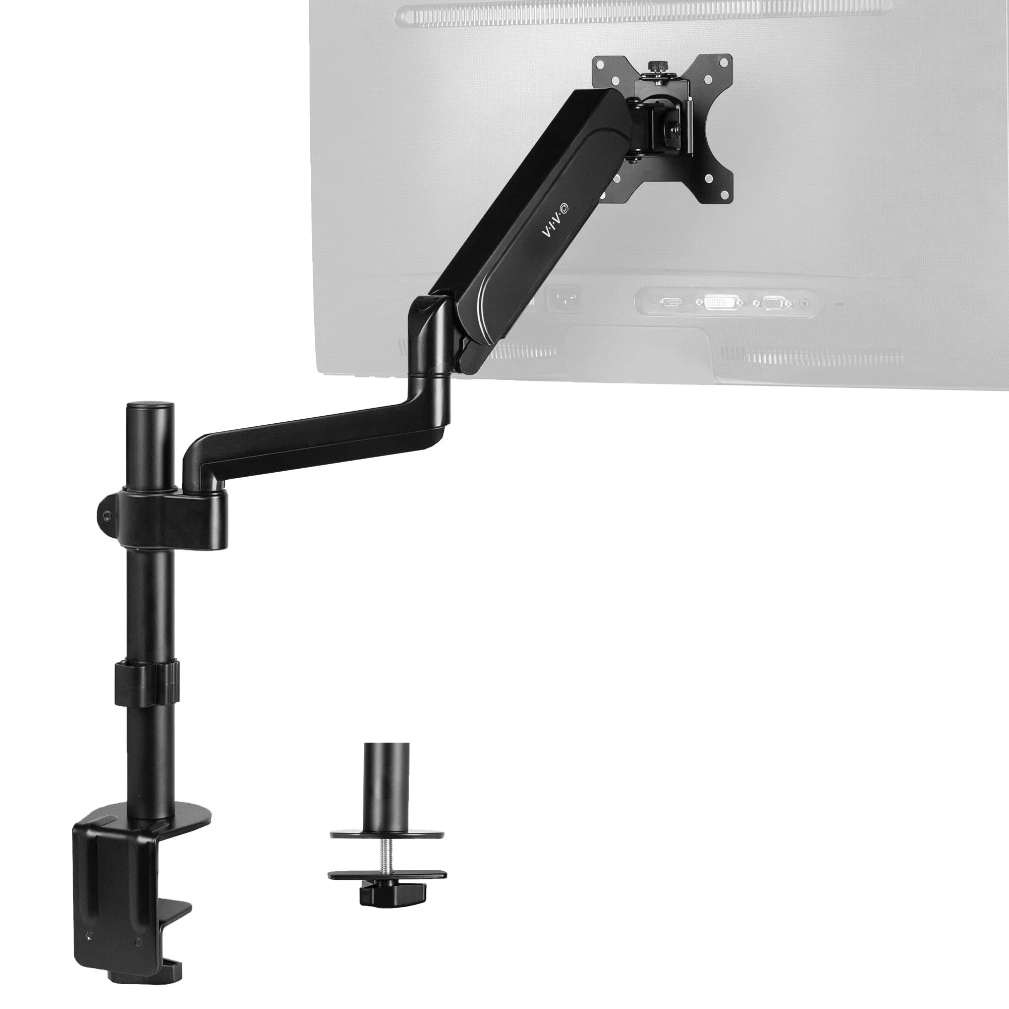 Vivo Black Single Monitor Pneumatic Spring Arm Sit-Stand Desk Mount for One Screen Up to 32 inch (stand-v001k)