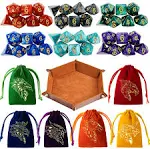 PUGED DND Dice Set 42 Pcs Polyhedral Dungeons and Dragons Rolling Dice for D&D RPG MtG Table Games Dice Bulk with Colorful Drawstri