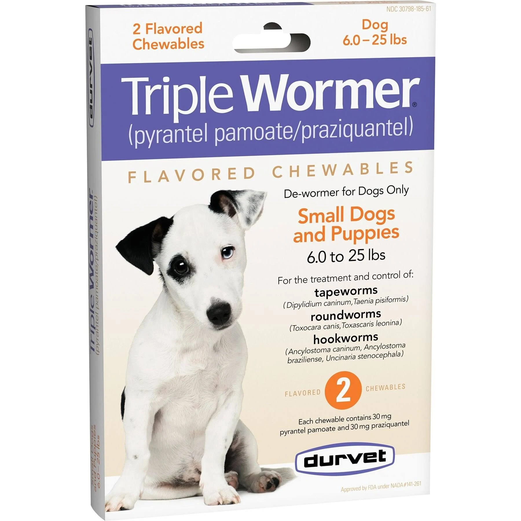 Triple Wormer Broad Spectrum Dog De Wormer 2 Tablets 6 to 25 Pounds