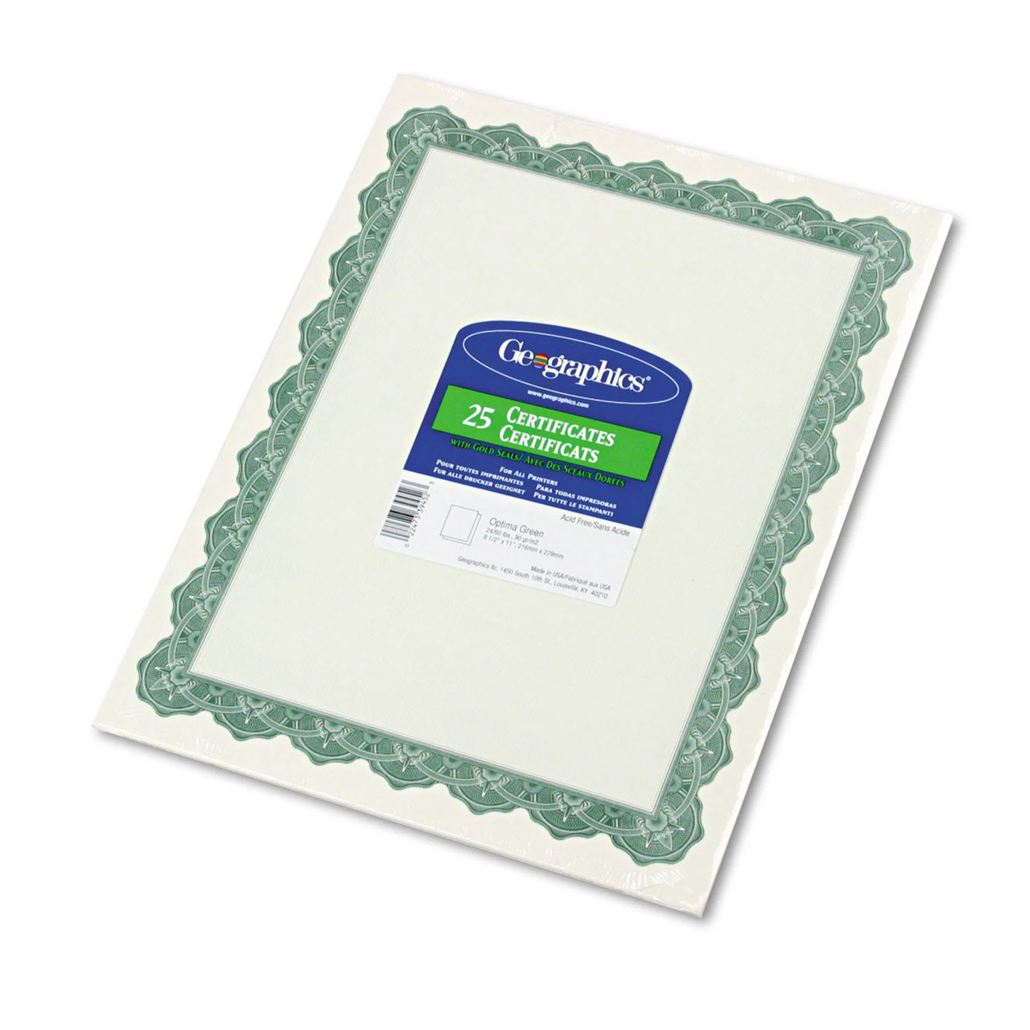 Geographics Optima Gold Blank Award Certificate Paper with Gold Foil Seals, 8.5 