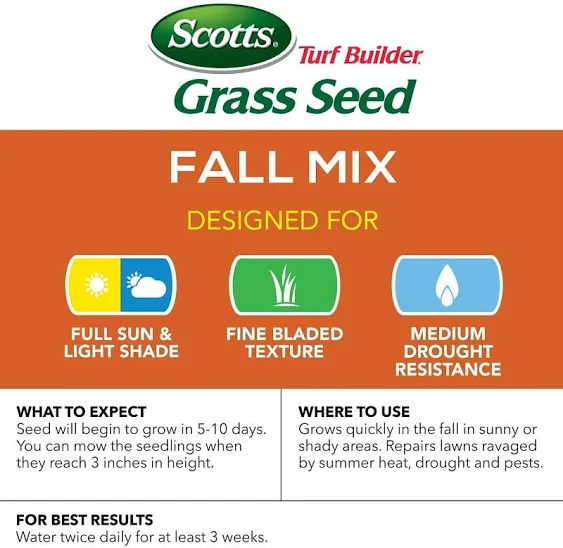 Scotts Turf Builder Grass Seed Fall Overseeding Mix, Thickens & Strengthen to Help Prevent Future Weeds, 15 lbs.