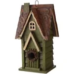 Glitzhome Distressed Solid Wood Birdhouse - Green