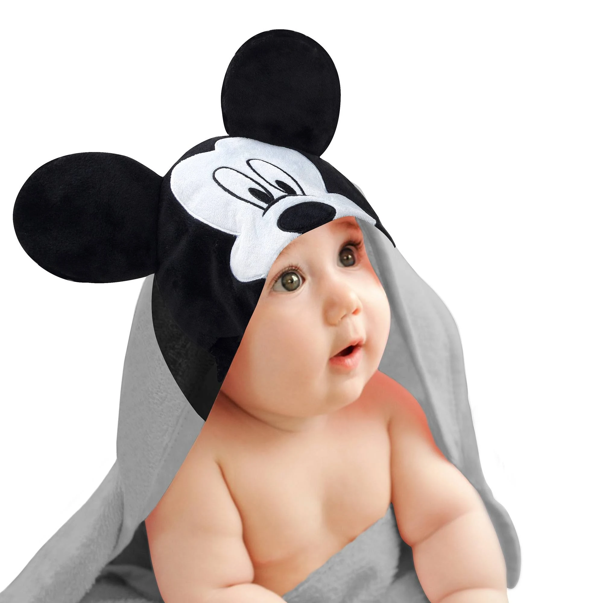 Disney Baby Mickey Mouse Gray Cotton Hooded Baby Bath Towel - Lambs & Ivy