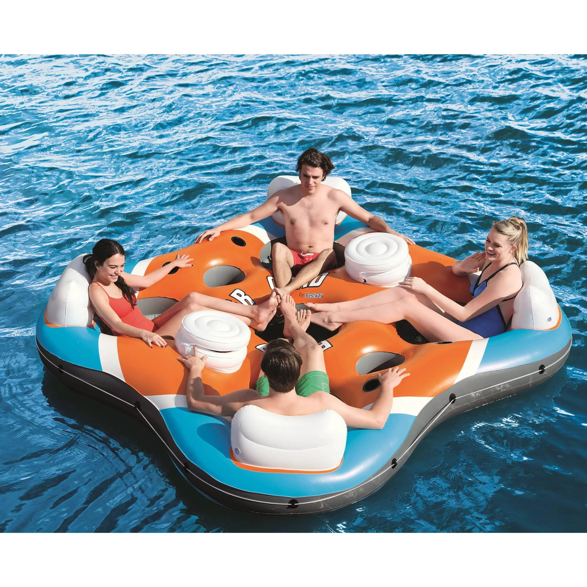 Bestway 43115E 101 inch Rapid Rider 4 Person Floating Island River Lake Raft