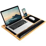 LAPGEAR Bamboo Pro Lap Board with Wrist Rest, Mouse Pad, and Phone Holder - Natural - Fits up to 17.3 Inch Laptops and Most Tablets - Style No. 77101