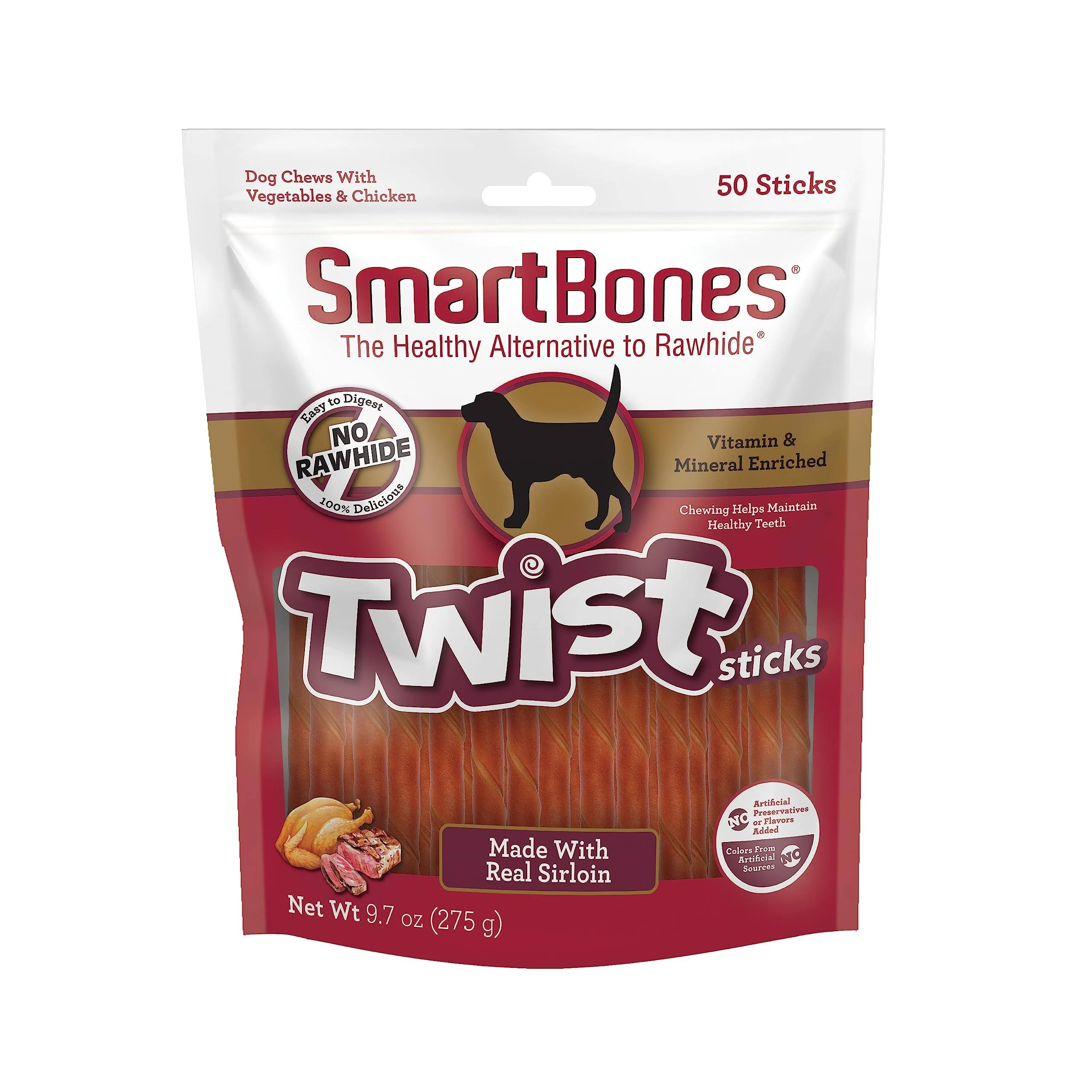 SmartBones Twist Sticks Made with Real Sirloin, 50 Count, Treat Your Dog to A Rawhide-Free Chew