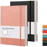 RETTACY Journaling Notebooks, B5 Lined Journal Notebook with 204 Numbered Pages per Pack, Journals for Writing, Leather Softcover, 100 GSM Paper, Inner Pocket, 7.6" × 10", 2-Pack (Black & Pink)