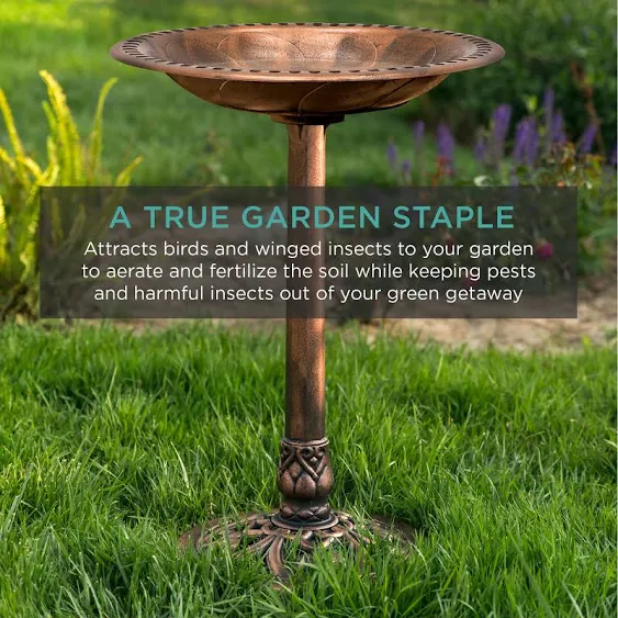 Vintage Outdoor Garden Bird Bath w/ Fleur-de-Lis Accents