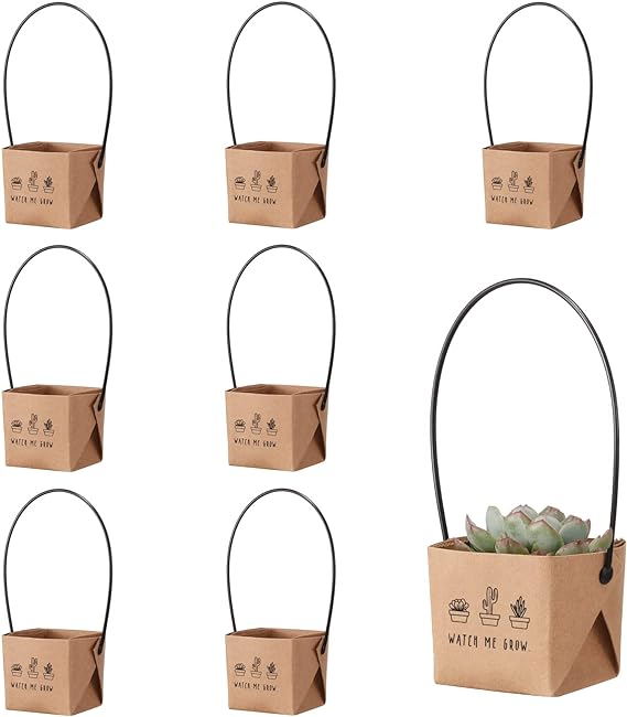 NITHECON 40pcs Watch Me Grow Succulents Wraps [NOT Include Plants and Pots]-[Fits 2 Inch Pots] Gift Bags Decoration Sleeve Succulent Tags for Baby Shower Favors Ideas,Kraft Paper