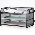 3 Trays Paper Organizer with Handle Mesh Desk File Organization for Office Ho...