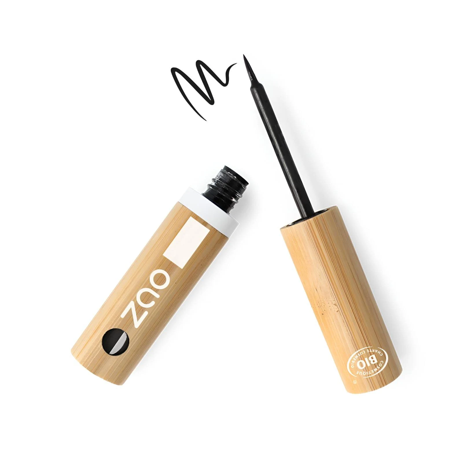 Zao Black Liquid Eyeliner Precise Ultra Fine Tip Shapes, Defines, Fills, Long Lasting Liner Eye Gel Perfect for Cat Eye Look, Winged Smokey Eyes Contour with Soothing Organic Aloe Vera Gel .12 Oz