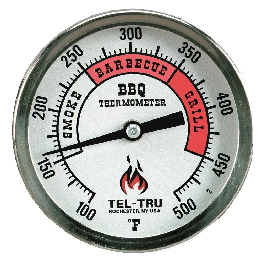 Tel-Tru BQ300 BBQ Grill &amp; Smoker Thermometer Aluminum 3&#034; Dial w/ 4&#034; Stem