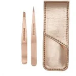 Tweezerman Rose Gold Petite Tweeze Set (1x Slant Tweezer, 1x Point Tweezer) 2pcs+bag