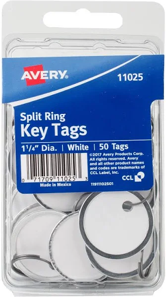 Avery Key Tags with Split Ring, White, 1-1/4" - 50 pack