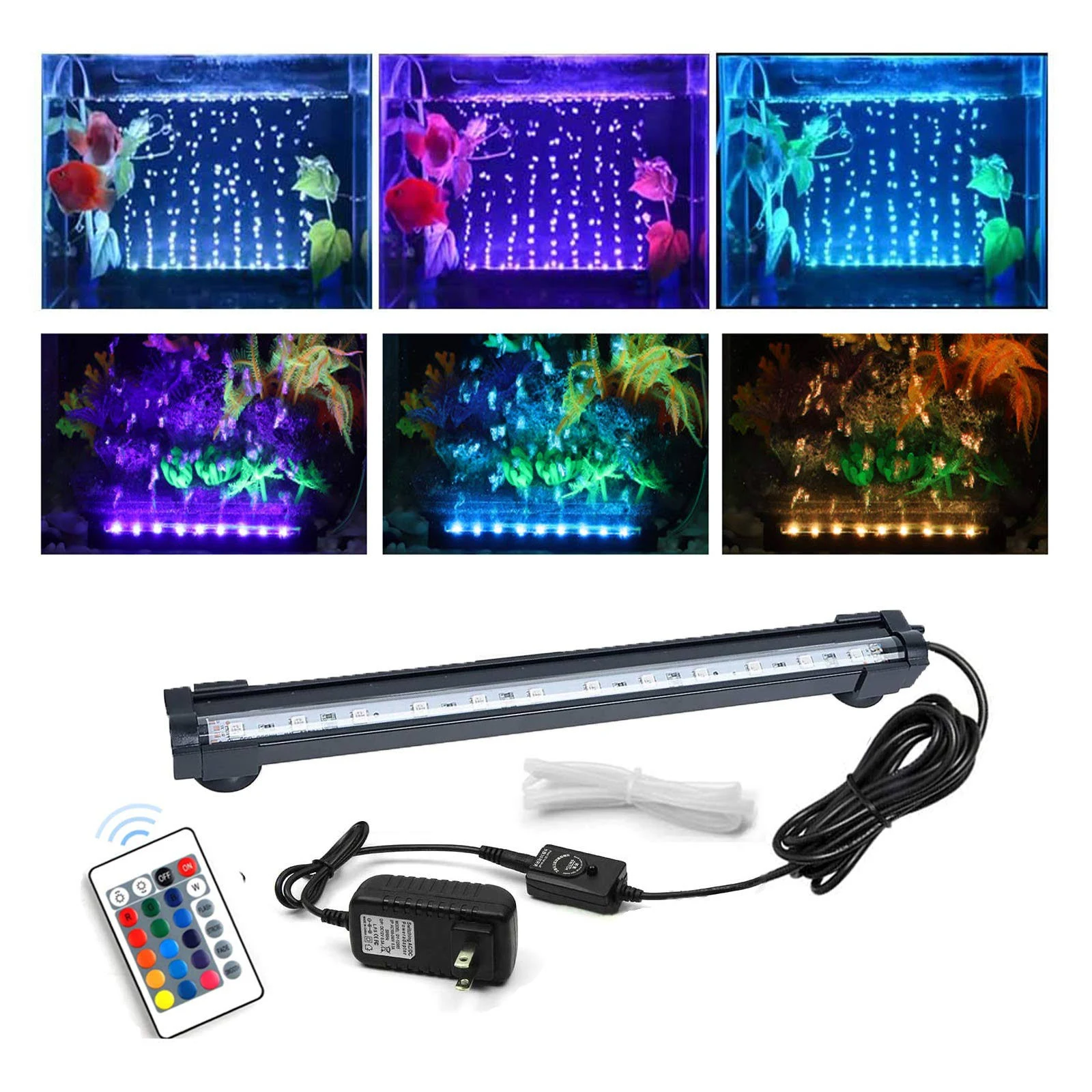 Aquarium air Bubble Light, RGB LED Fish Tank Light with 16 Colors 4 Modes, Remote Control IP68 Submersible LED Aquarium Lamp with for Turtle Tank, Betta, Shrimp(7.1inch Light Tube(with Remote)