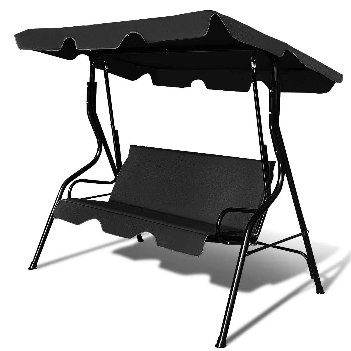 3-Person Steel Outdoor Patio Swing Chair with Cushion and Canopy