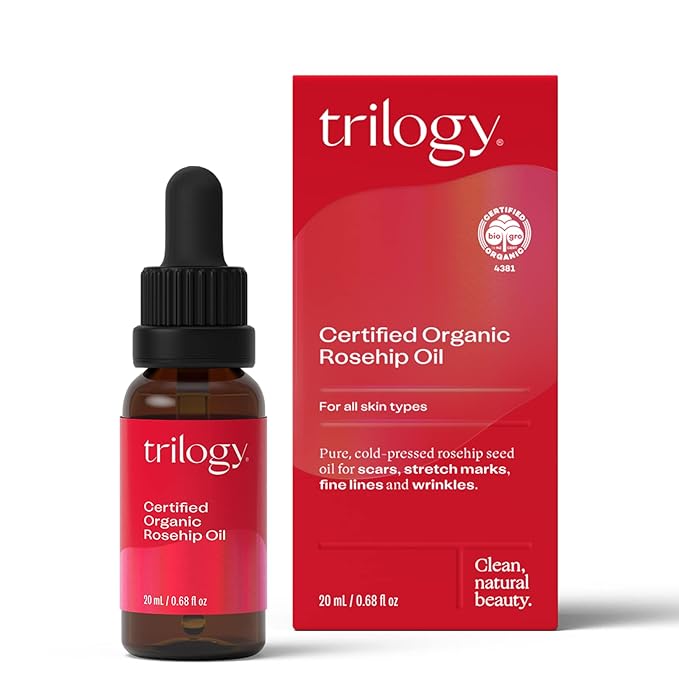 Trilogy Certified Organic Rosehip Oil - Pure Rosehip Oil Reduces the Appearance of Wrinkles, Scars, Stretchmarks and Evens Skin Tone, 0.67 oz (20ml)(Pack of 1)