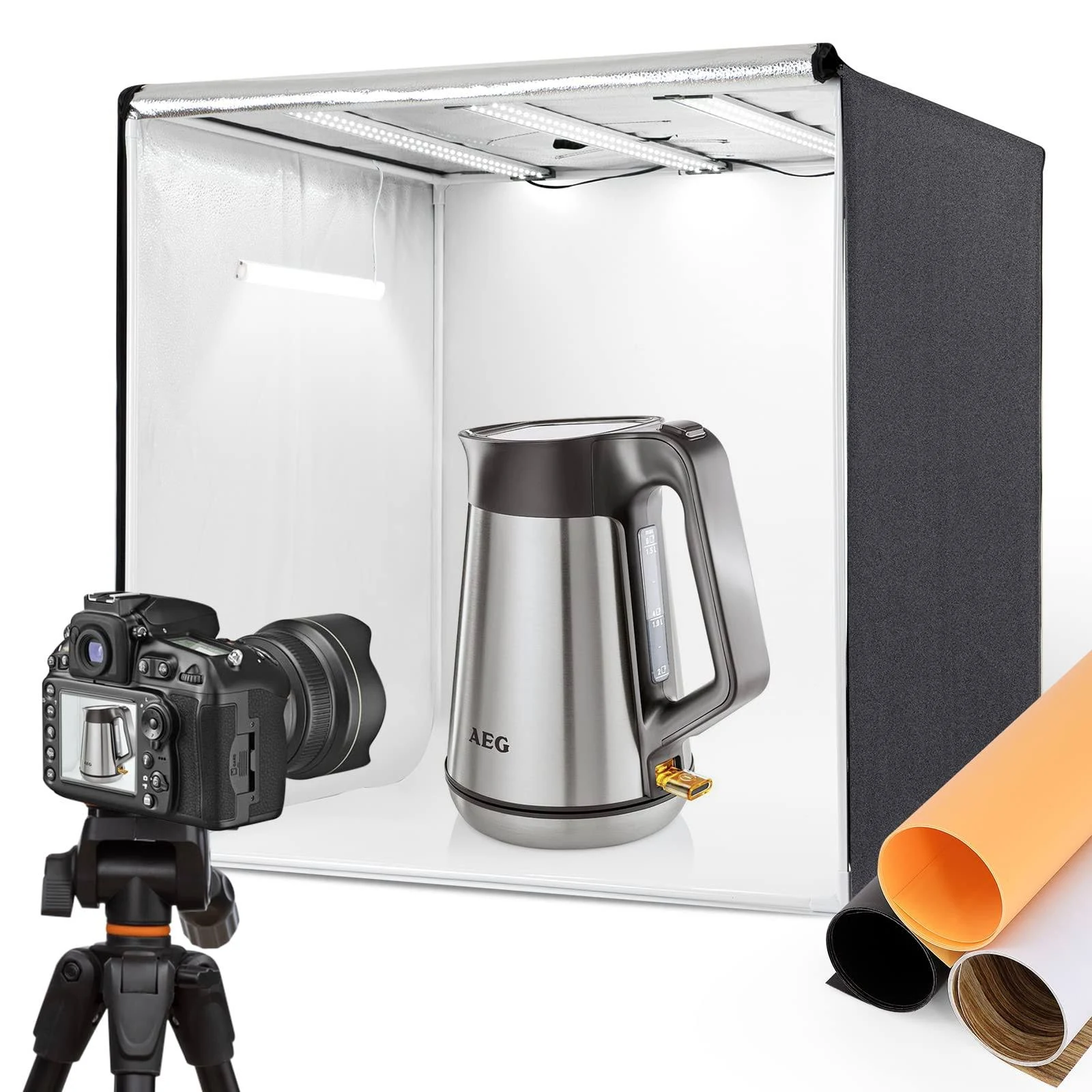 Photo Studio Light Box Photography 32"x32" with 210 LEDs and 6 Colors Backdrops for Product Photography, Foldable Picture Box with Adjustable Brightness 6000-6500K