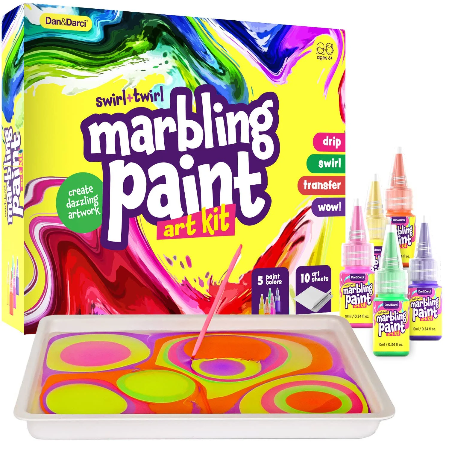 Dan&Darci Marbling Paint Art Kit for Kids Arts and Crafts for Girls & Boys Ages 6-12