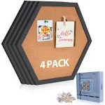 AKTOP Cork Bulletin Board Hexagon 4 Pack, Small Framed Corkboard Tiles for Wall, Thick Decorative Display Boards for Home Office Decor, School