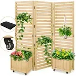 Eagle Peak Tri Fold Outdoor Cedar Privacy Screen with 2 Raised Garden Beds