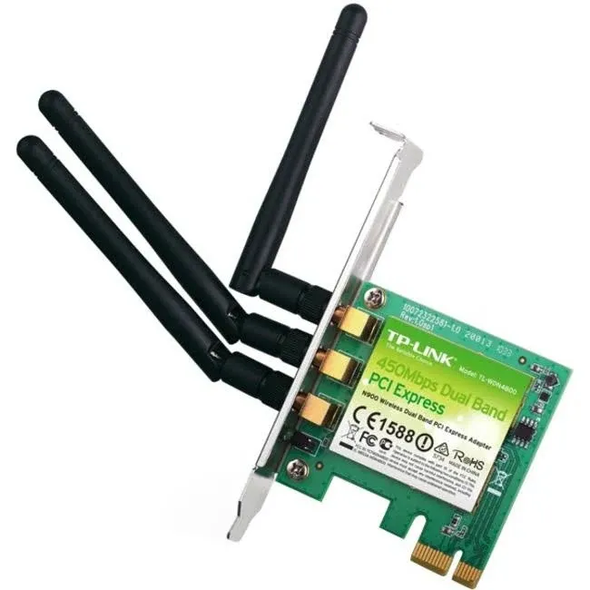 TP-LINK TL-WDN4800 Dual Band Wireless N900 PCI Express Adapter, 2.4 GHz 450 Mbps / 5 GHz 450 Mbps, IEEE 802.1a/b/g/n, WEP / WPA / WPA2, Plug & Play in Windows 8