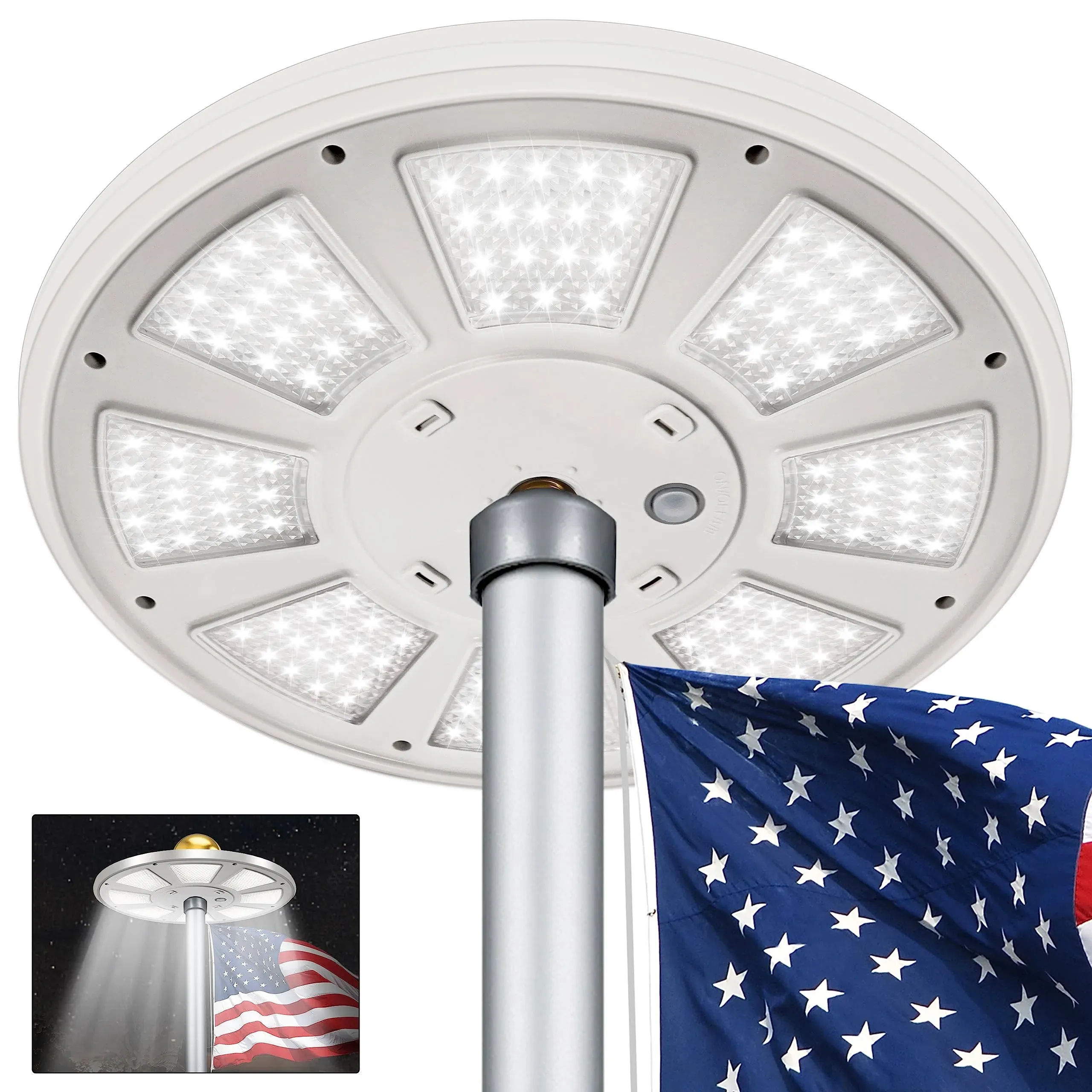 Flagpole Light Solar Powered,Auro 5 Pro Flag Pole Light 136 LED for 15-25 Ft Poles,12 Hour Dusk to Dawn Auto On/Off,Spectacular Aurora Lighting on Outdoor Pole Top