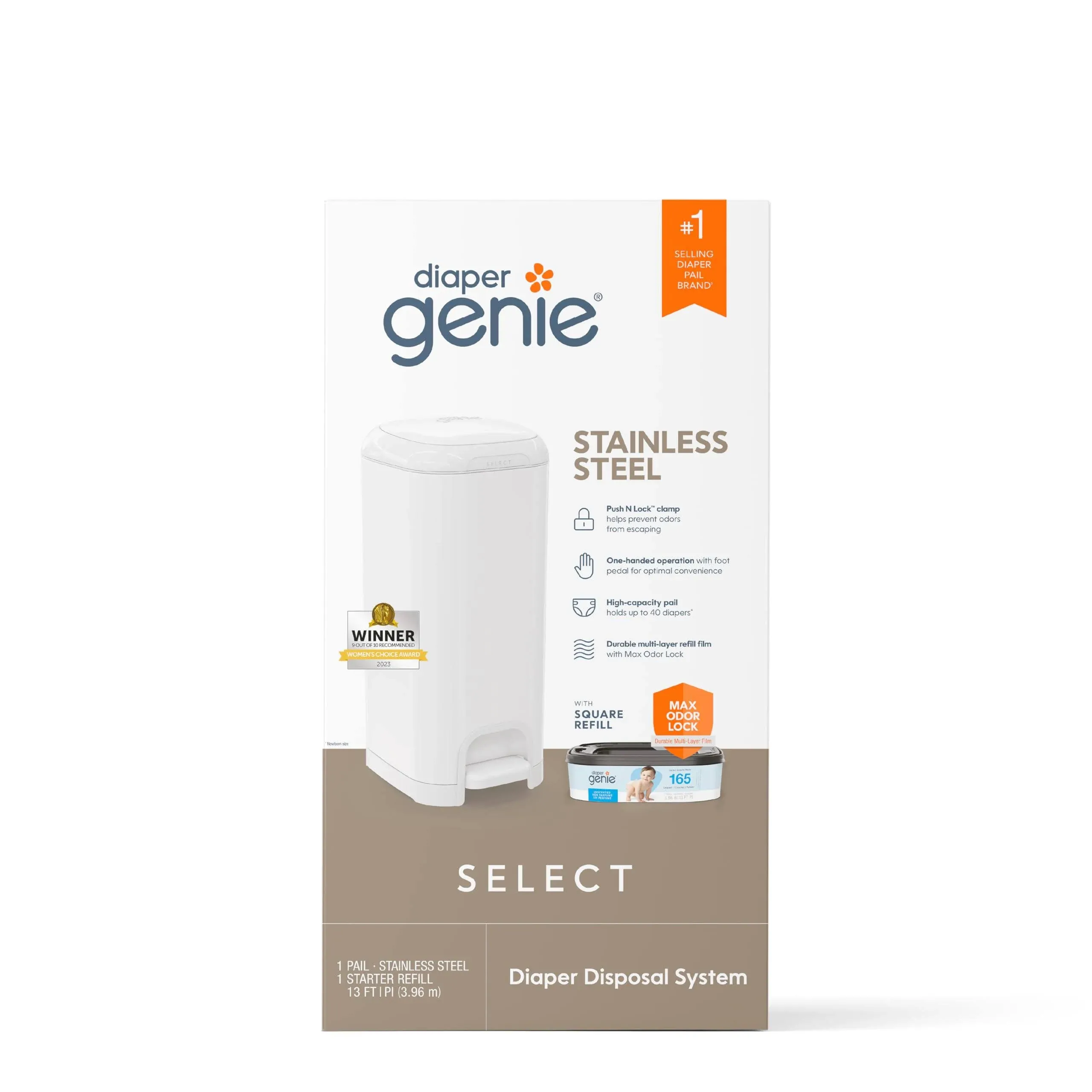 Diaper Genie Select Pail, White