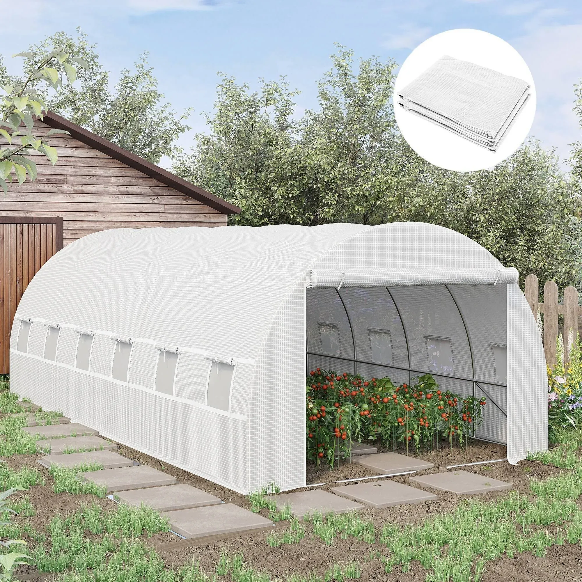 Outsunny Replacement Greenhouse Cover Tarp with Windows for Ventilation & Zipper Door, White - 10' x 7' x 7'