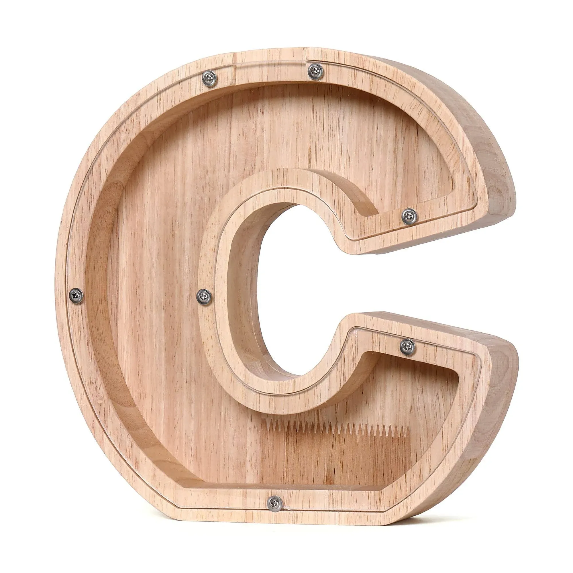 CDUHB Large Personalized Wooden Letter Piggy Bank Alphabet Letter Decorative Sign Coin Bank Perfect Decor,Unique Gift, Keepsake, or Savings Money Box for Kids with Sticker for DIY (C)