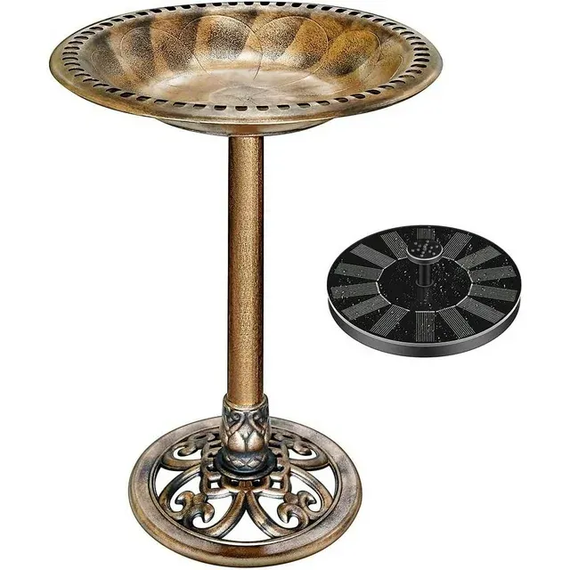 VIVOHOME Antique Outdoor Garden Bird Bath and Solar Powered Round Pond Fountain Combo Set