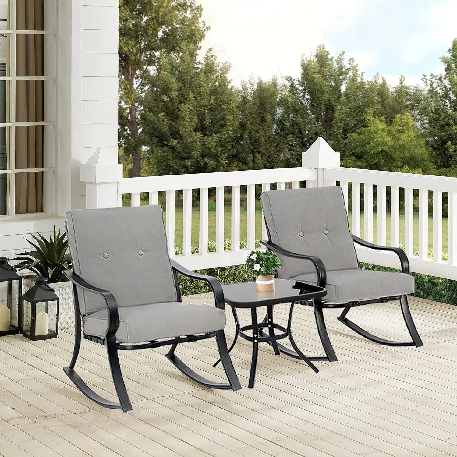 Solaura 3-Piece Outdoor Patio Rocking Chairs Conversation Bistro Set