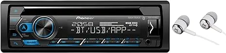 Pioneer Single-DIN in-Dash CD AM/FM Receiver MIXTRAX, Bluetooth, USB, Spotify, IPhone and Android Bundled with Alphasonik Earbuds