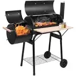 Akiudex Outdoor Portable BBQ Charcoal Grill with Offset Smoker for Pit Patio Backyard, Black