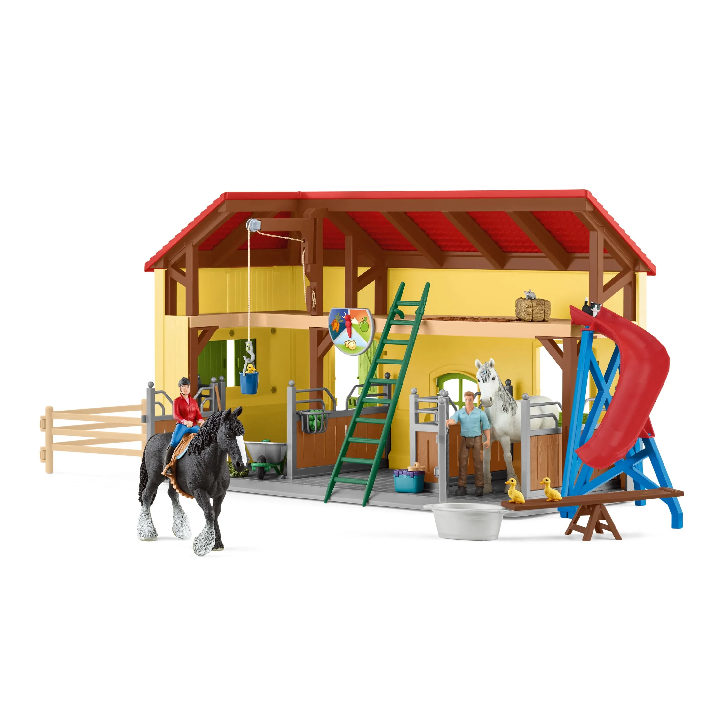 Schleich Farm World — Horse Stable Play Set 82-Piece Barn Play Set with Horse...