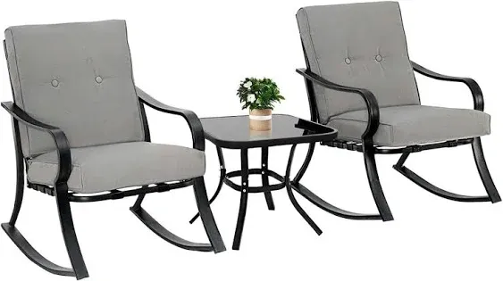 Oakmont Outdoor Furniture 3-Piece Conversation Bistro Set with Rocking Chairs and Glass Top Table