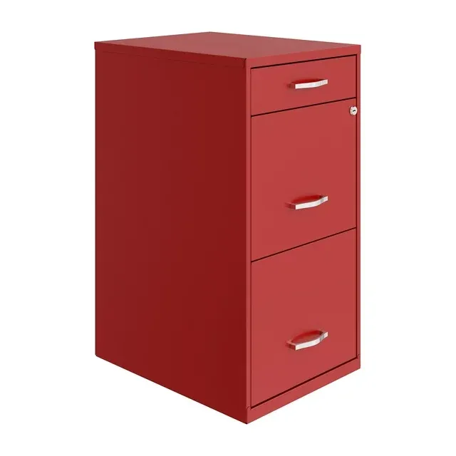 Space Solutions 3 Drawer Letter Width Vertical File Cabinet with Pencil Drawer, Red