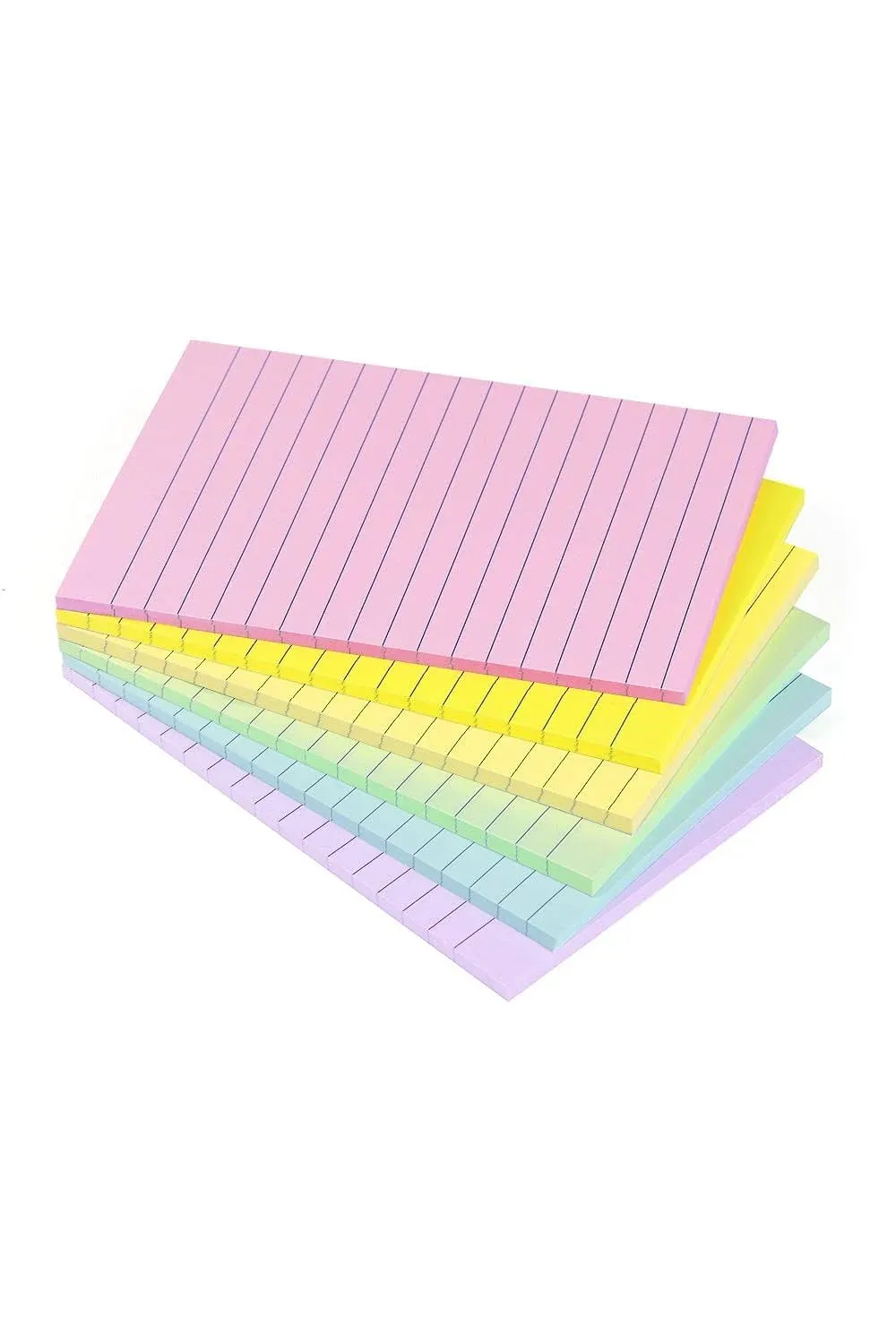 Lined Sticky Notes 4X6 in Pastel Ruled Post Stickies Colorful Super Sticking Memo Pads, 45 Sheets/pad, 6 Pads/Pack