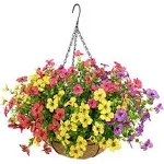 Artificial Flowers in Basket,Artific<wbr/>ial Hanging Baskets with Flowers for Outd...