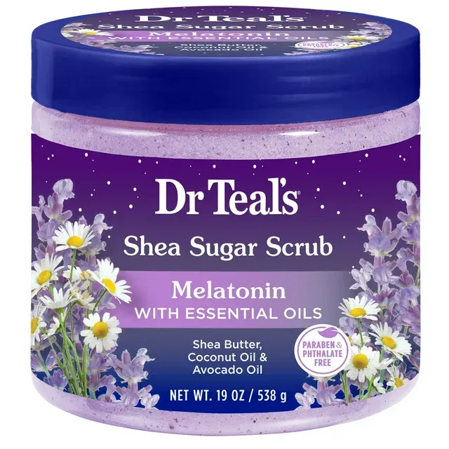 Dr Teal's Shea Sugar Body Scrub - Melatonin with Essential Oils (19oz, Pack of 3)