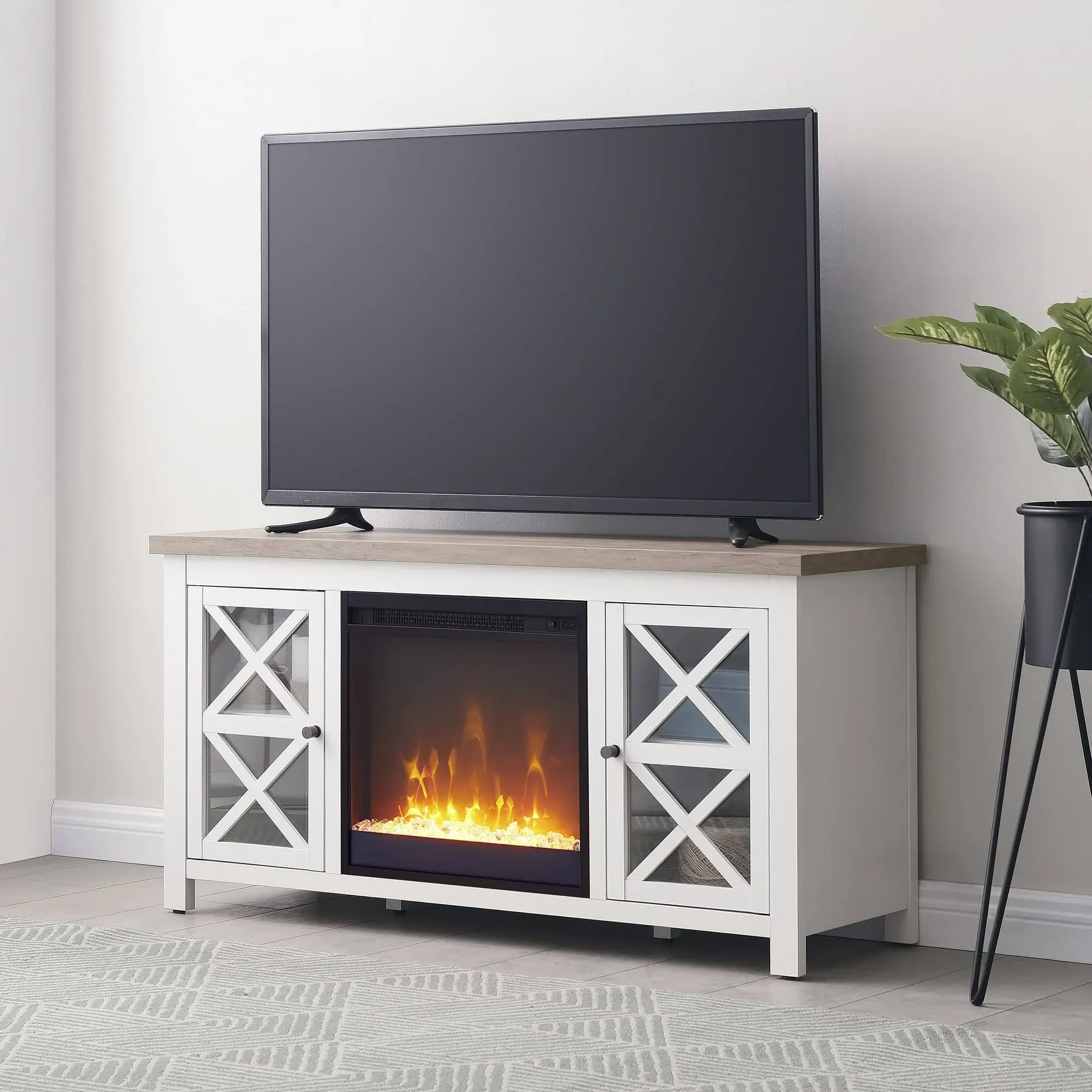 Hudson & Canal Colton 55" TV Stand with Crystal Fireplace,Brown