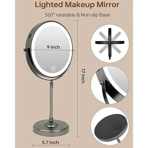 9&#034; Large Lighted Makeup Mirror - 5000mAh Rechargeable Magnifying Vanity Mirro...