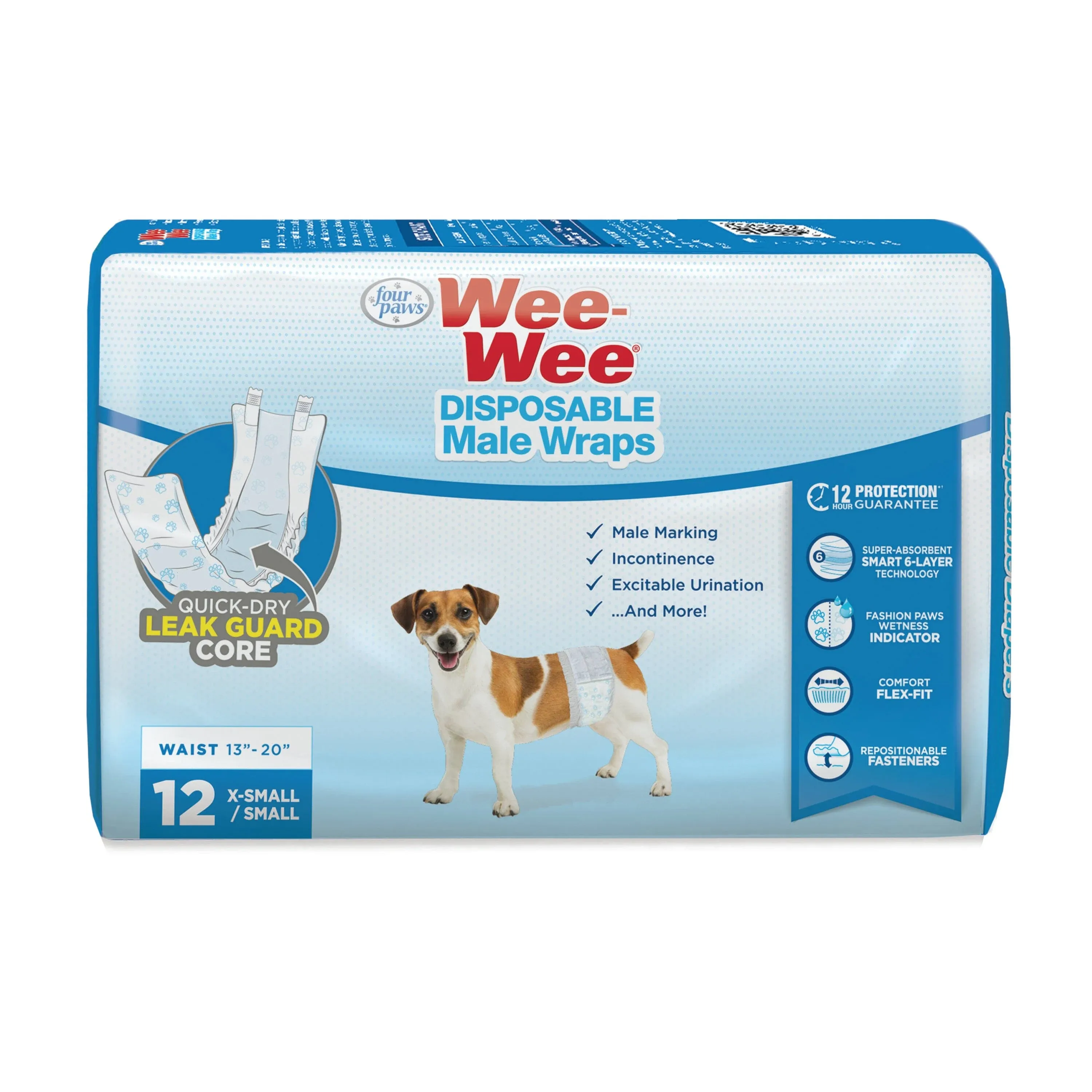 Four Paws X-Small/Small Wee-Wee Disposable male Dog Wraps